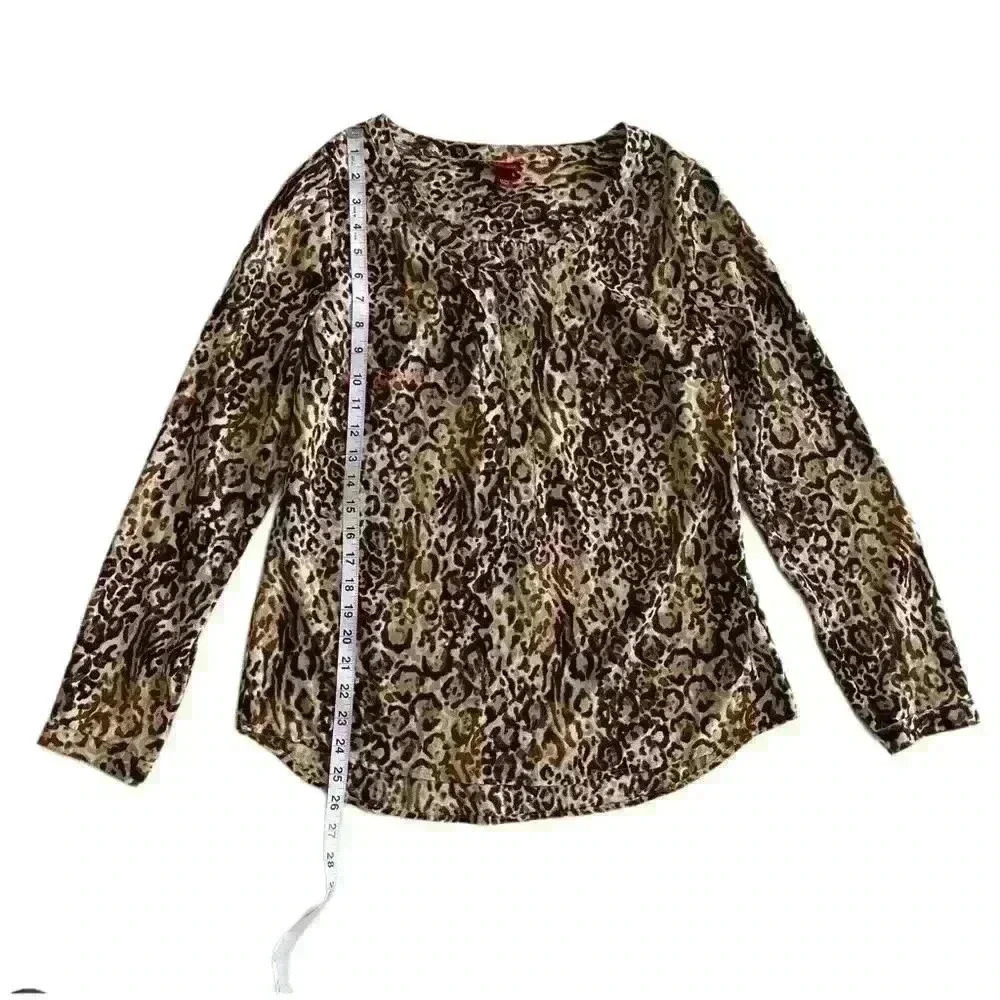 Merona Womens Blouse Brown Black Animal Print Long Sleeve V Neck M - Picture 5 of 7